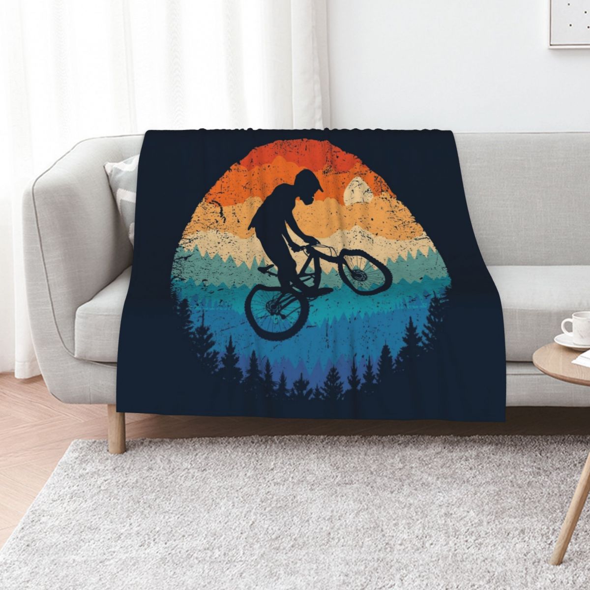 Mountain Biking Gifts For Him - Mountain Biking Retro Throw Blanket Cozy